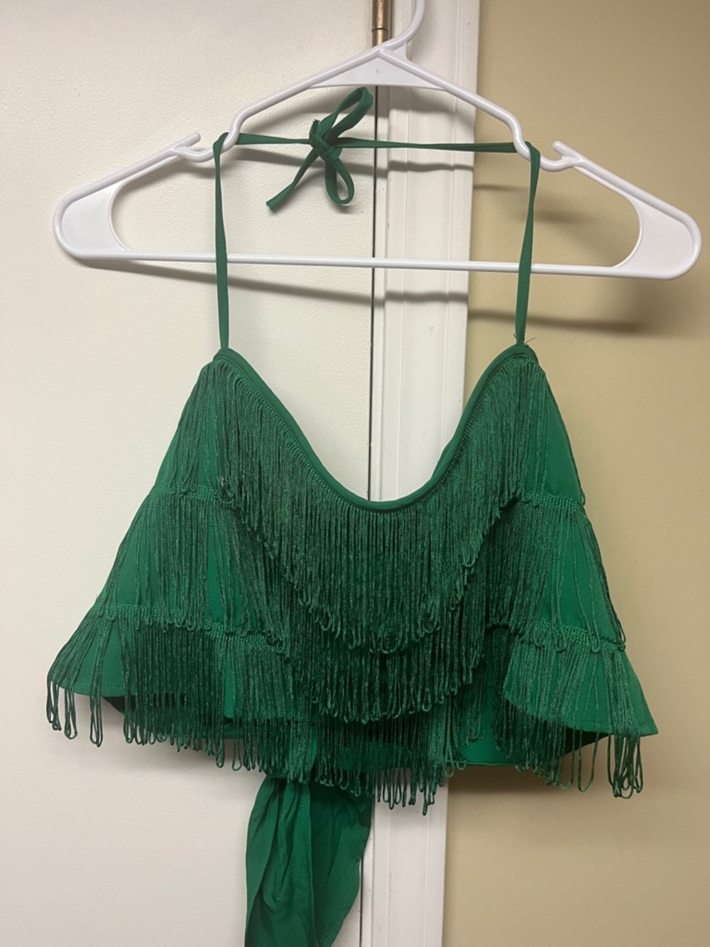 Altar'd State Emerald Green Fringe Tie-Back Camisole